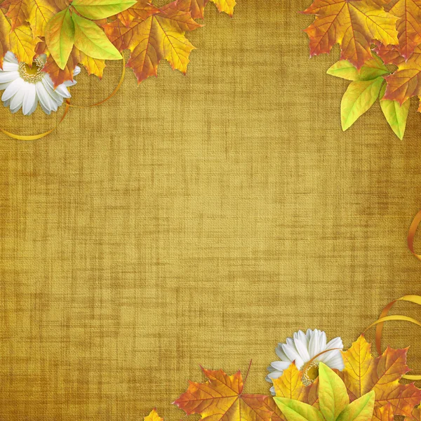 Tarjeta de otoño para las vacaciones con hojas y flores — Foto de Stock