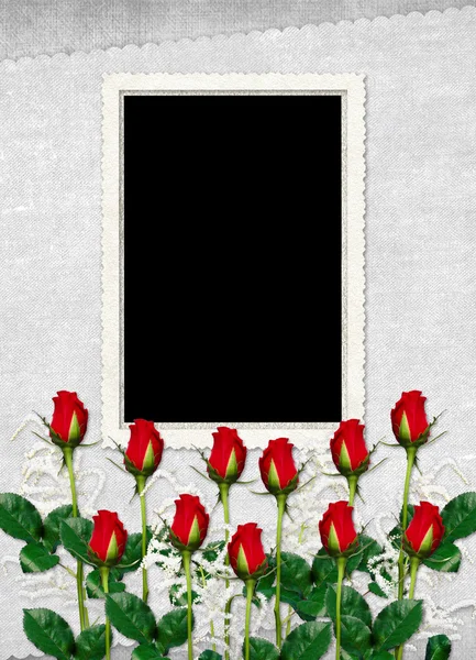 Κάρτα για τις διακοπές με κόκκινο τριαντάφυλλο — Φωτογραφία Αρχείου