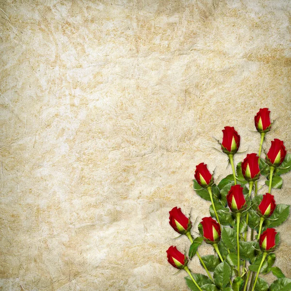 赤いバラと休日のためのヴィンテージのカード — ストック写真