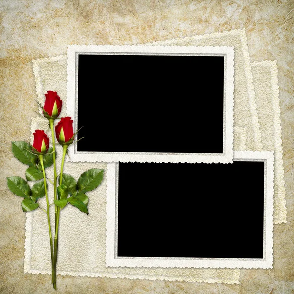 Ročník karta pro dovolenou s červenou růží — Stock fotografie
