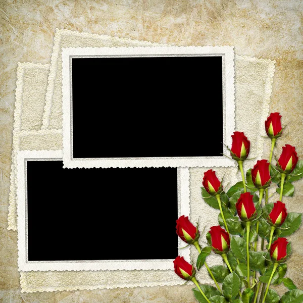赤いバラと休日のためのヴィンテージのカード — ストック写真