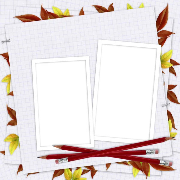 Tarjeta escolar con papel y lápices —  Fotos de Stock