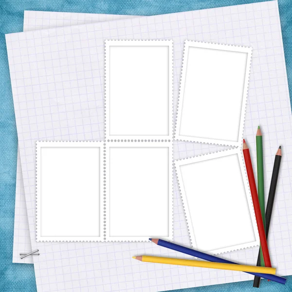 School kaart met papier en potloden — Stockfoto