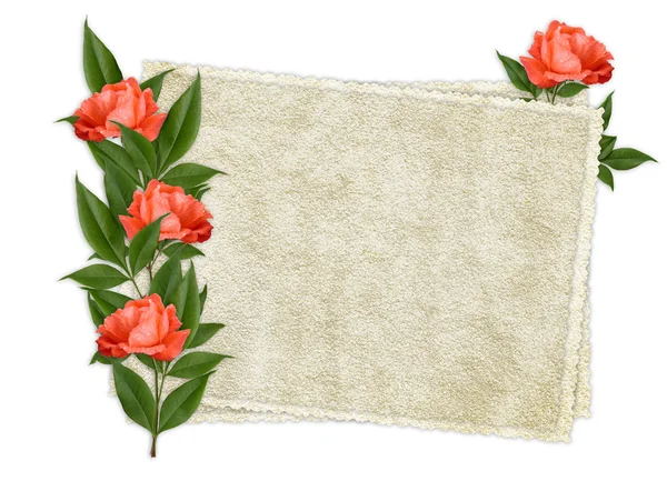 組成の赤いバラで飾られたビンテージのカード — ストック写真