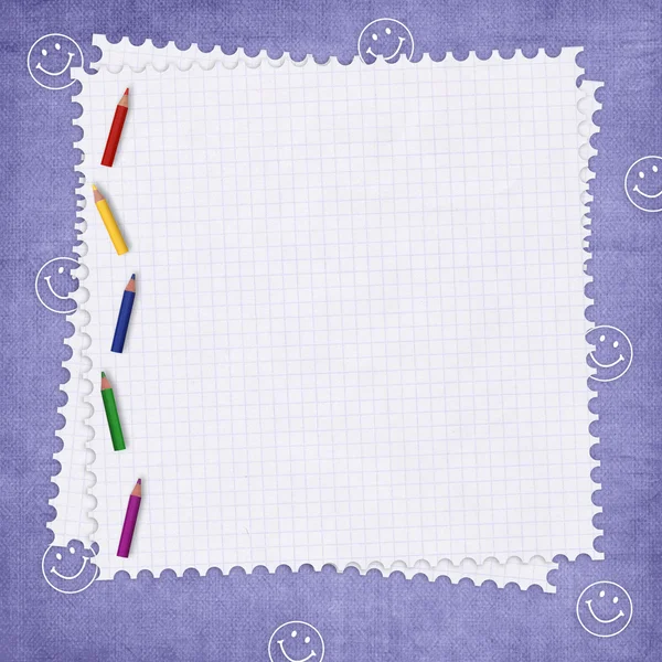 Cartão escolar com papel e lápis — Fotografia de Stock