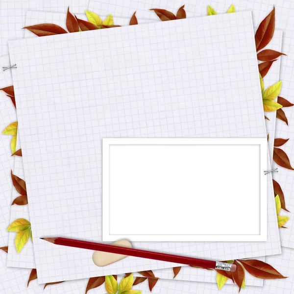 School kaart met papier en potloden — Stockfoto