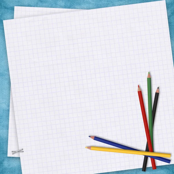 Iskola kártya papír és ceruza — Stock Fotó