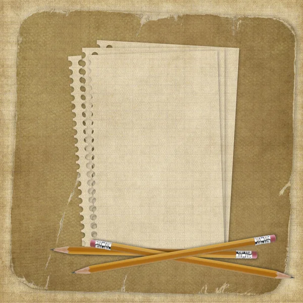 Cartão escolar com papel e lápis — Fotografia de Stock