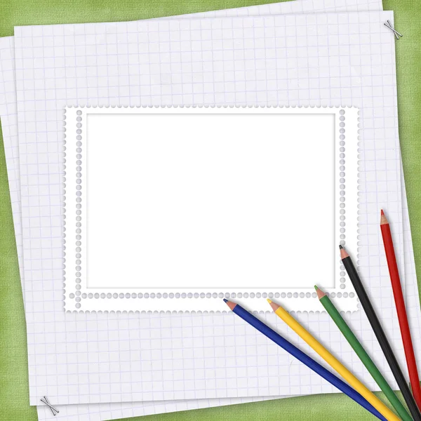 Škola karta s papíry a pastelky — Stock fotografie