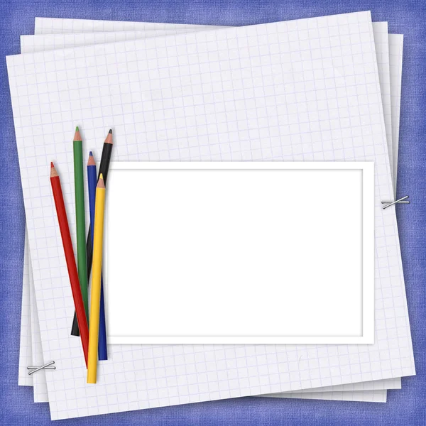 学校卡与纸和铅笔 — 图库照片