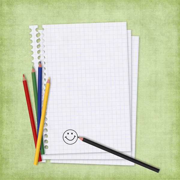 Iskola kártya papír és ceruza — Stock Fotó