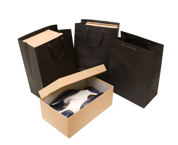 Торгова сумка та коробка. Ізольовані на білому — стокове фото