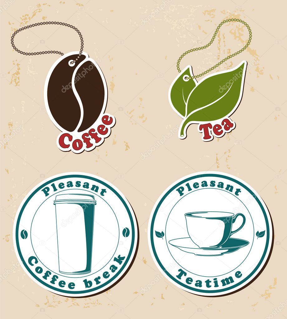 Coffe and tea stamps and tags set.