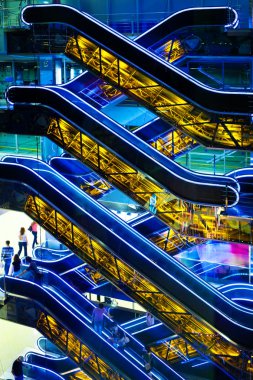 Blue and yellow escalators clipart