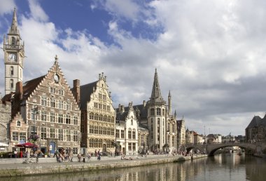 Ghent Graslei on the waterfront in Belgium clipart