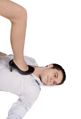 Young man holding female leg clipart