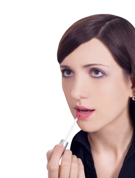 口紅を適用する美しい女性 — ストック写真