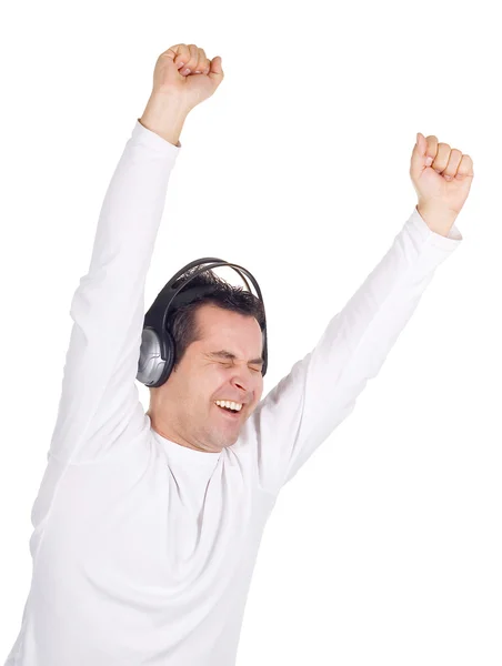 Emotional man in headphones — Stock Photo, Image