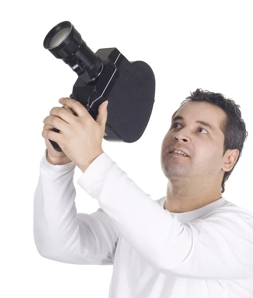 Kameramannen isolerad på vit bakgrund — Stockfoto