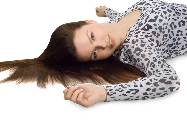 Imagen de una mujer encantadora con cabello castaño largo —  Fotos de Stock