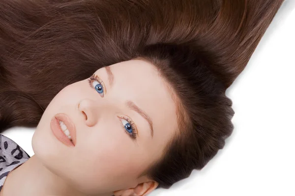 Bild einer schönen Frau mit langen braunen Haaren — Stockfoto