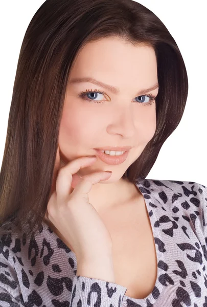 Portrait of lovely brunette over white — Stock Photo, Image