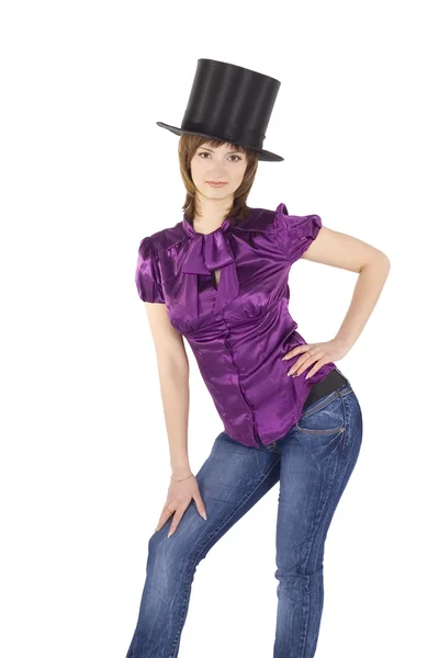 Brightly pictures of lovely girl in top hat — Stock Photo, Image