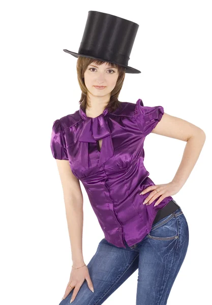 Lovely girl in top hat (cylinder) — Stock Photo, Image