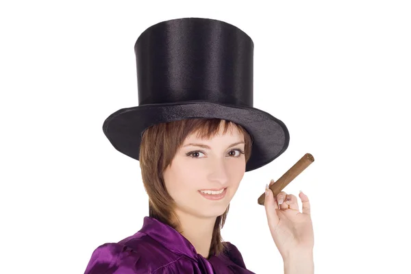 Foto's van mooie meisje in top hat (cilinder — Stockfoto