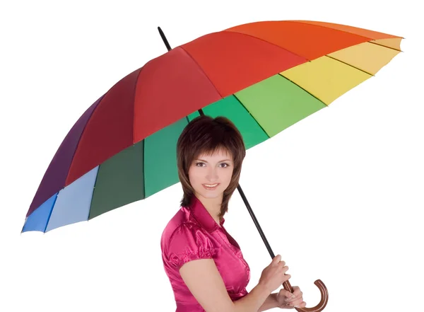 Dame permanent met kleur paraplu — Stockfoto