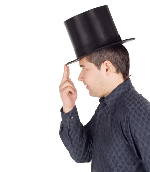 Веселий чоловік у верхній шапці (циліндр ) — стокове фото