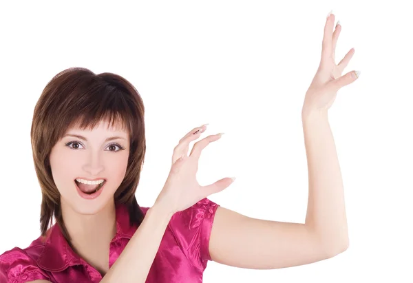 Young girl with her hands up — Stock Photo, Image