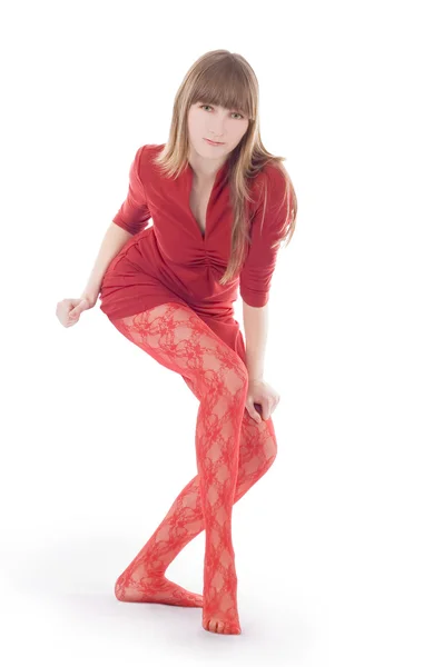Мила жінка в червоній сукні — стокове фото