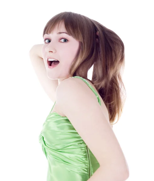 Joven rubia en vestido verde —  Fotos de Stock