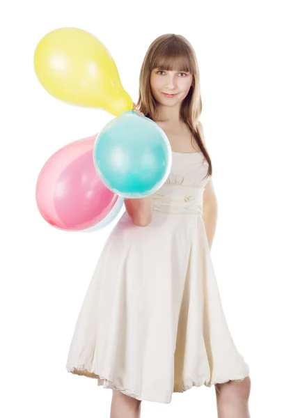 Blonde met kleur ballonnen — Stockfoto