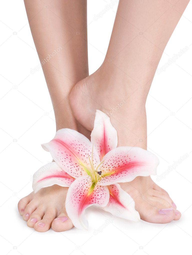 Beautiful lady feet with lily