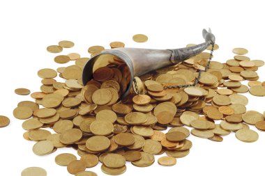 Cornucopia bone full of gold coin clipart