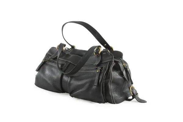 Černá kožená taška žena — Stock fotografie