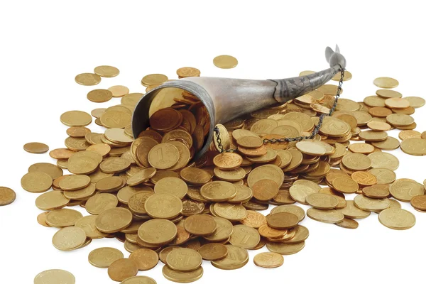 Hoorn des overvloeds bot volledige van gouden munten — Stockfoto