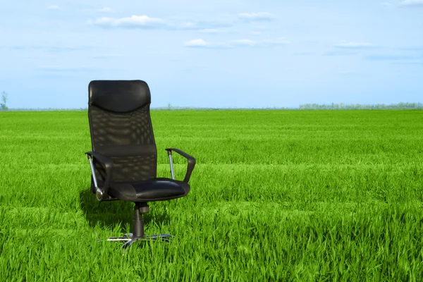 Kancelářská židle v zelené trávě — Stock fotografie