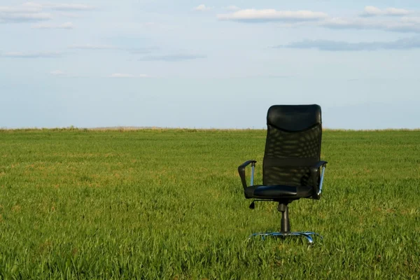 Cadeira de escritório em uma grama verde — Fotografia de Stock