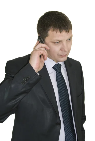 Businessman discussing to the mobile phone — Stock Photo, Image