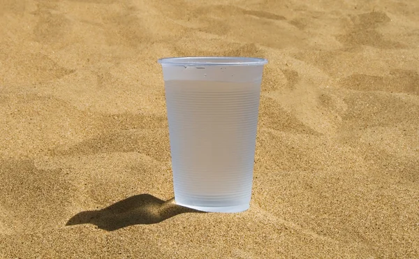 stock image Plastic glass with cold water