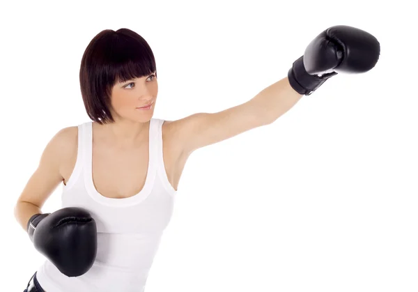 Foto de mujer en guantes de boxeo — Foto de Stock