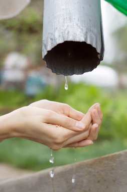 Hands catching clean falling water clipart