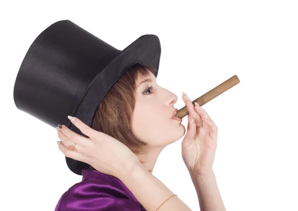 Profile of lovely girl in top hat — Stock Photo, Image
