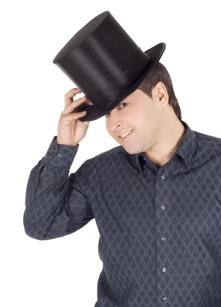 Χαρούμενος άνθρωπος στον κορυφαίο καπέλο (κύλινδρος) — Φωτογραφία Αρχείου