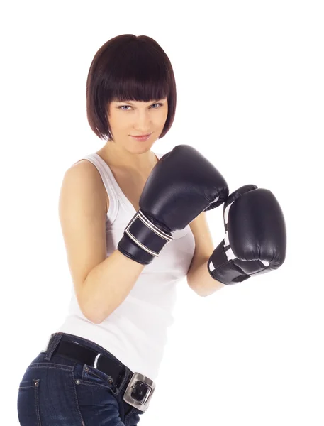 Imagen brillante de la mujer en guantes de boxeo — Foto de Stock