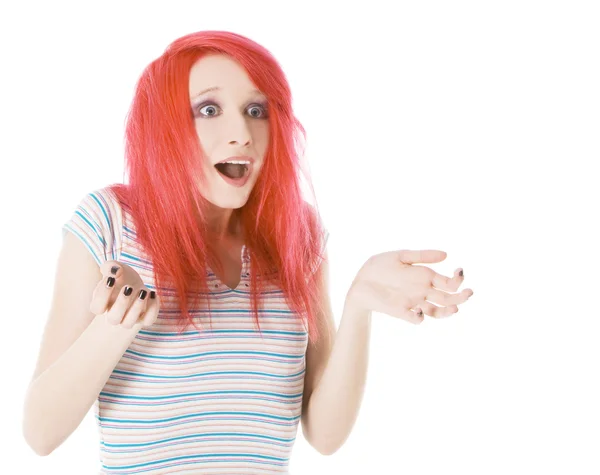 Έκπληκτος κόκκινα μαλλιά νεαρή γυναίκα — Φωτογραφία Αρχείου
