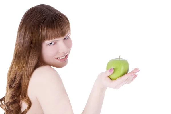 Polonahá žena s zelené jablko — Stock fotografie